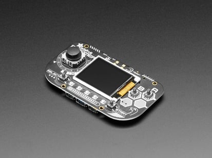 Angled shot of Adafruit PyGamer for MakeCode Arcade, CircuitPython or Arduino.