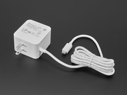 Angled Shot of the Official Raspberry Pi 45W USB-C Power Supply.