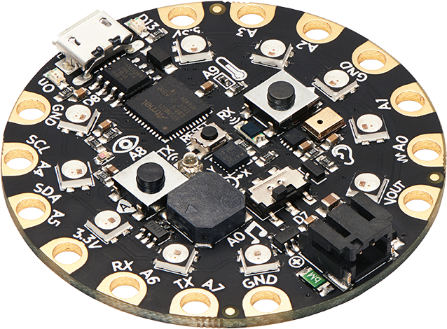 Top view of an Adafruit Circuit Playground development board